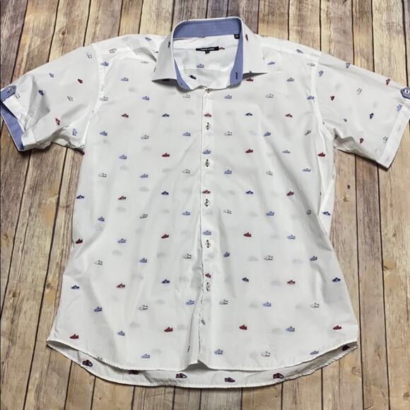 Jared Lang Button Down Embroidered Shoes Top 2XL - Picture 1 of 5